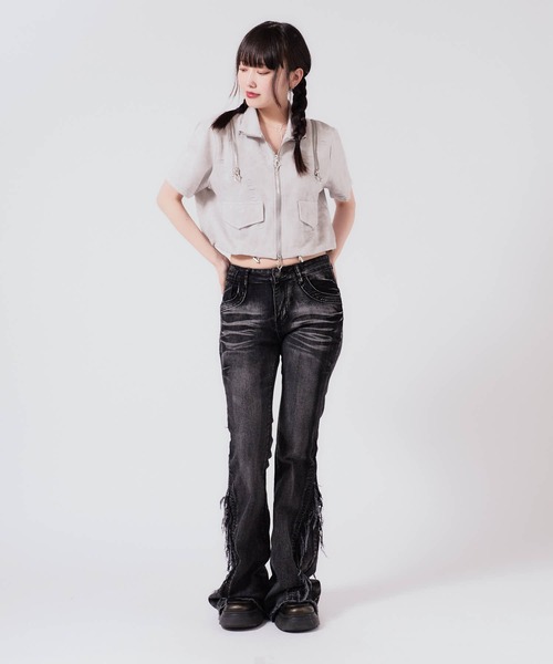 Chick（チック）の「Cropped Zip Tops / クロップド ZIPトップス 秋物 秋服 2026年秋冬（Tシャツ/カットソー・レディース・グレー/ブラック/ホワイト/ダークグレー・FREE）」の21枚目の写真