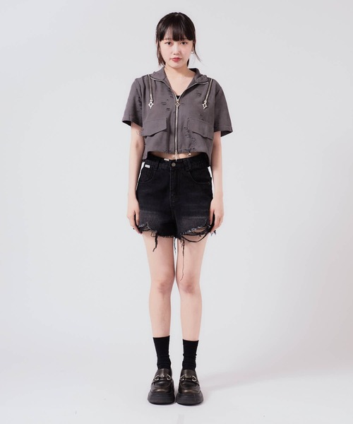 セール】Cropped Zip Tops / クロップド ZIPトップス（Tシャツ