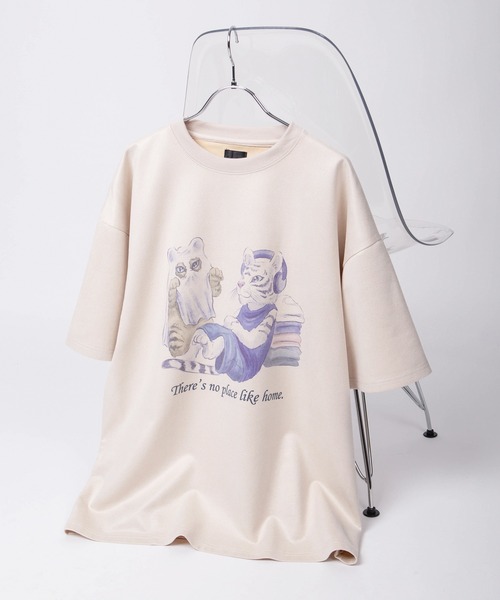 SlashDate(スラッシュデイト)の「【85】フロント&バック イヌネコ イラスト カットスウェード 半袖 Tシャツ オーバーサイズ(Tシャツ/カットソー・メンズ・グレー/オフホワイト/アイボリー/ミント・M/L)」の17枚目の写真