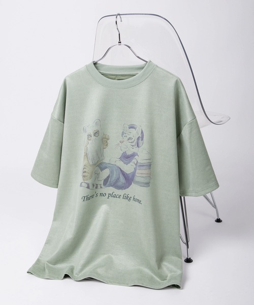 SlashDate(スラッシュデイト)の「【85】フロント&バック イヌネコ イラスト カットスウェード 半袖 Tシャツ オーバーサイズ(Tシャツ/カットソー・メンズ・グレー/オフホワイト/アイボリー/ミント・M/L)」の18枚目の写真