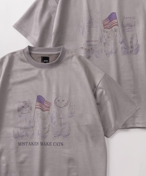 SlashDate(スラッシュデイト)の「【85】フロント&バック イヌネコ イラスト カットスウェード 半袖 Tシャツ オーバーサイズ(Tシャツ/カットソー・メンズ・グレー/オフホワイト/アイボリー/ミント・M/L)」の16枚目の写真