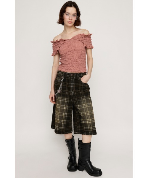 SLY（スライ）の「BLEACH CHECK M/PT ブリーチ チェック ミドルパンツ 夏服 秋服（デニムパンツ・レディース・ブラウン・1/0）」の2枚目の写真