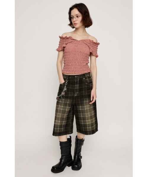 SLY（スライ）の「BLEACH CHECK M/PT ブリーチ チェック ミドルパンツ 夏服 秋服（デニムパンツ・レディース・ブラウン・1/0）」の3枚目の写真