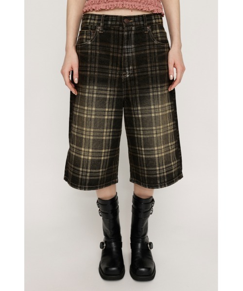 SLY（スライ）の「BLEACH CHECK M/PT ブリーチ チェック ミドルパンツ 夏服 秋服（デニムパンツ・レディース・ブラウン・1/0）」の4枚目の写真