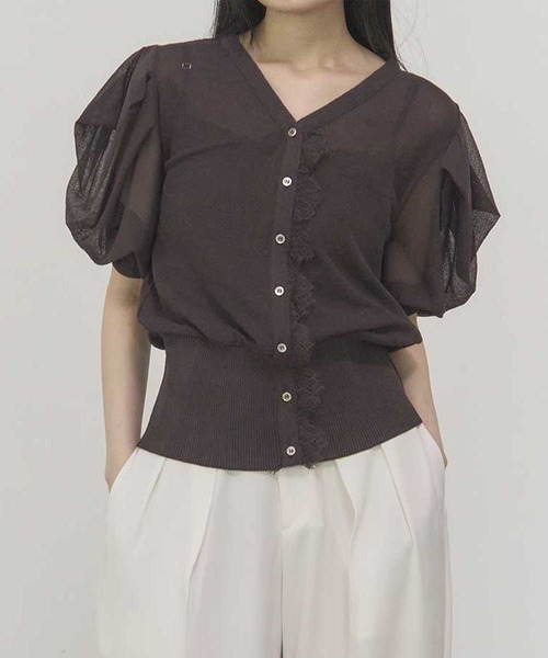 カーディガン 「THE TOKYO/ザトウキョウ」Half Sleeve Lace Knit Cardigan/ハーフスリーブレースニットカーディガン THE TOKYO/ザトウキョウ】Half Sleeve Lace Knit Cardigan