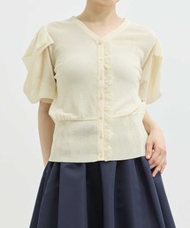 トリココムデギャルソン♡配色 切替 丸襟ニット カーディガン 前後2way 前後2WAYステッチカーディガン ニット 配色 ボタン 切替 レディース