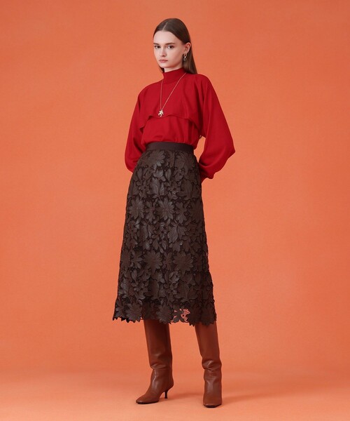レザーフラワーエンブロイダリー スカート（スカート）｜ANAYI（アナイ