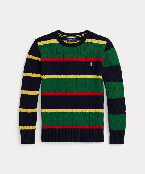 POLO RALPH LAUREN CHILDRENSWEAR(ポロ ラルフ ローレン チルドレンズウェア)の「ストライプド ケーブルニット コットン セーター(ニット/セーター・キッズ・マルチ・XL/L/M/S)」の1枚目の写真
