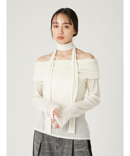 FRAY I.Dオフショルフロッキーチュールトップス オフショルフロッキーチュールトップス（Tシャツ/カットソー