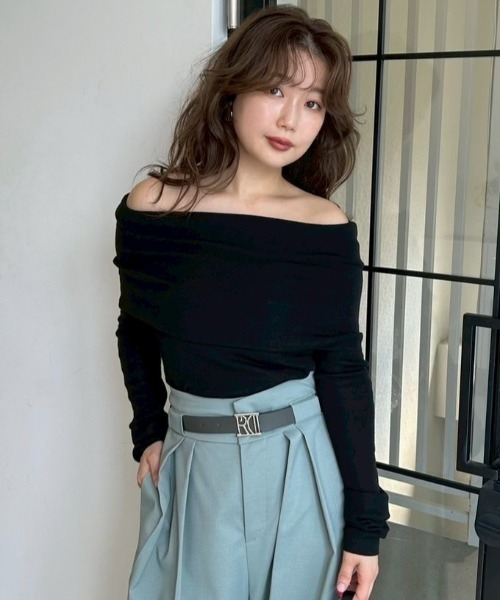 FRAY I.Dオフショルフロッキーチュールトップス オフショルフロッキーチュールトップス（Tシャツ/カットソー