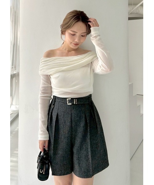 オフショルフロッキーチュールトップス（Tシャツ/カットソー）｜FRAY