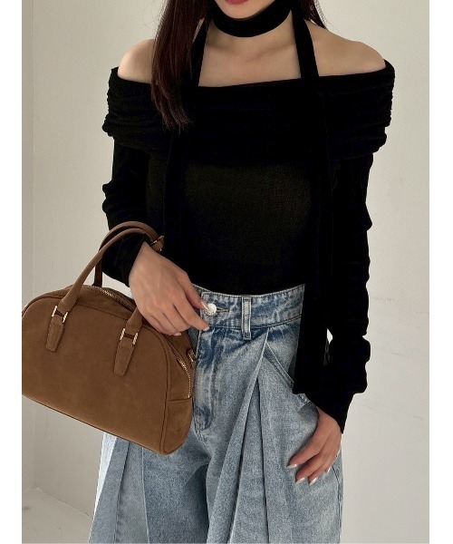 オフショルフロッキーチュールトップス（Tシャツ/カットソー