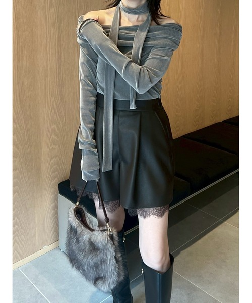 オフショルフロッキーチュールトップス（Tシャツ/カットソー）｜FRAY