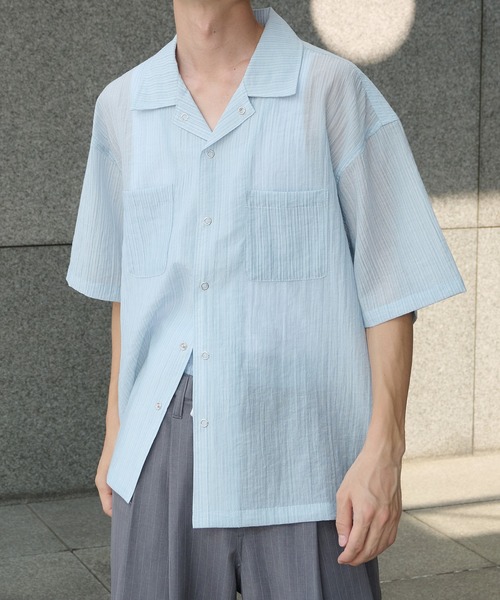 Perushu（ペルーシュ）の「オープンカラー楊柳ドットボタンシアーシャツ（シャツ/ブラウス・メンズ・アイボリー/ブラック/ブルー・MEDIUM/LARGE）」の20枚目の写真