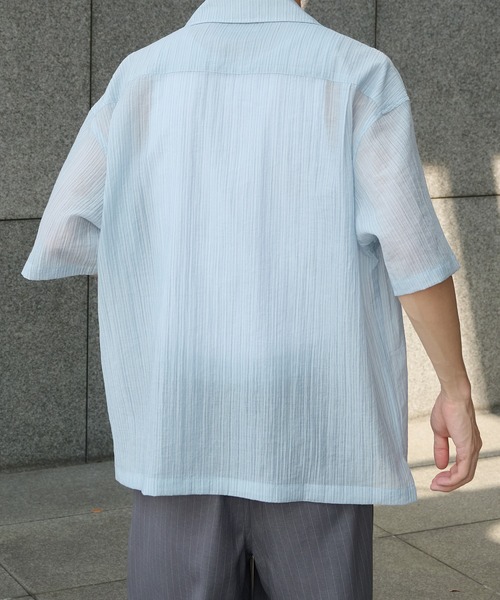 Perushu（ペルーシュ）の「オープンカラー楊柳ドットボタンシアーシャツ（シャツ/ブラウス・メンズ・アイボリー/ブラック/ブルー・MEDIUM/LARGE）」の21枚目の写真