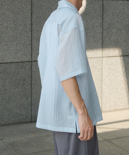 Perushu（ペルーシュ）の「オープンカラー楊柳ドットボタンシアーシャツ（シャツ/ブラウス・メンズ・アイボリー/ブラック/ブルー・MEDIUM/LARGE）」の22枚目の写真