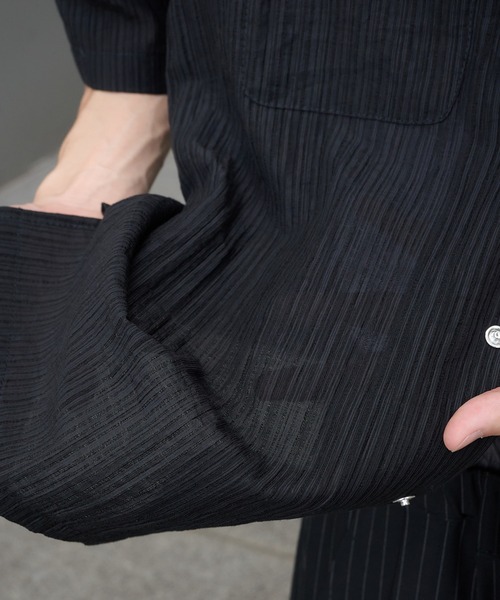 Perushu（ペルーシュ）の「オープンカラー楊柳ドットボタンシアーシャツ（シャツ/ブラウス・メンズ・アイボリー/ブラック/ブルー・MEDIUM/LARGE）」の14枚目の写真