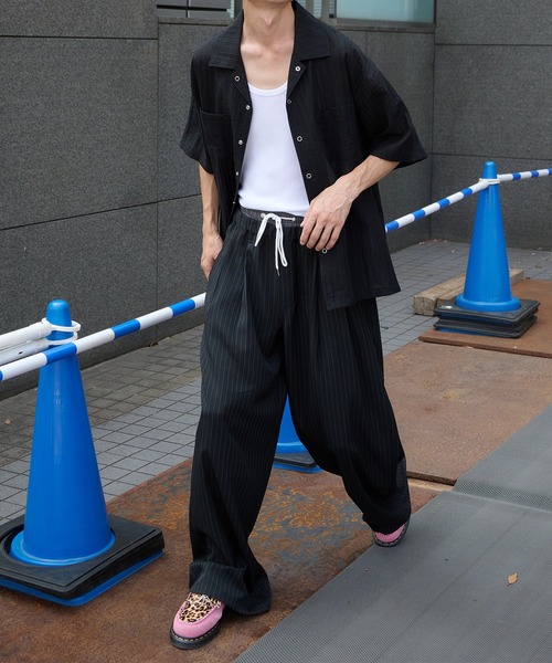 Perushu（ペルーシュ）の「オープンカラー楊柳ドットボタンシアーシャツ（シャツ/ブラウス・メンズ・アイボリー/ブラック/ブルー・MEDIUM/LARGE）」の9枚目の写真