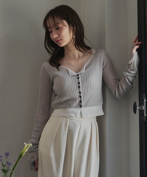 mideal（マイディール）の「layered design cardigan / レイヤードデザインカーディガン（カーディガン/ボレロ・レディース・ブルー/グレー/ボルドー・FREE）」の2枚目の写真