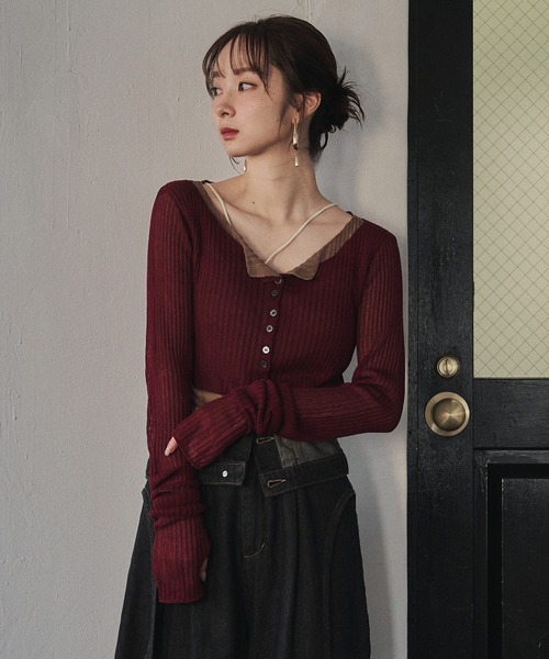 mideal（マイディール）の「layered design cardigan / レイヤードデザインカーディガン（カーディガン/ボレロ・レディース・ブルー/グレー/ボルドー・FREE）」の3枚目の写真