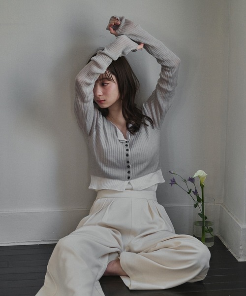 mideal（マイディール）の「layered design cardigan / レイヤードデザインカーディガン（カーディガン/ボレロ・レディース・ブルー/グレー/ボルドー・FREE）」の21枚目の写真