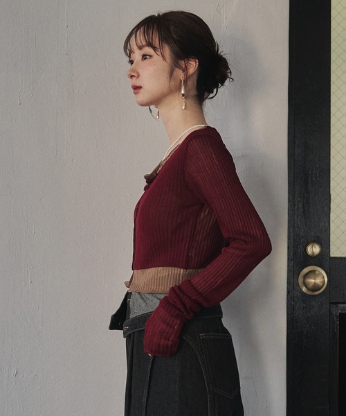 mideal（マイディール）の「layered design cardigan / レイヤードデザインカーディガン（カーディガン/ボレロ・レディース・ブルー/グレー/ボルドー・FREE）」の5枚目の写真