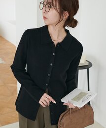 DISCOAT | モチモチリブ衿付前ボタンプルオーバー《WEB限定カラーあり》(ニット/セーター)