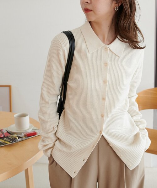 DISCOAT（ディスコート）の「モチモチリブ衿付前ボタンプルオーバー《WEB限定カラーあり》（ニット/セーター・レディース・ネイビー/ピンク/レッド/グレー/チャコールグレー/アイボリー/ブラック・FREE）」の10枚目の写真