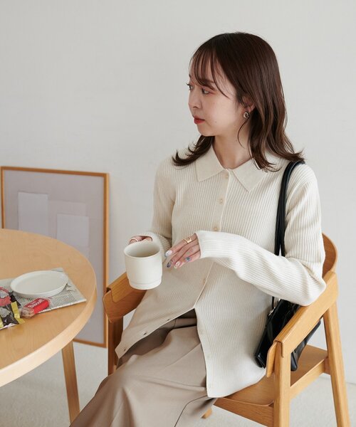 DISCOAT（ディスコート）の「モチモチリブ衿付前ボタンプルオーバー《WEB限定カラーあり》（ニット/セーター・レディース・ネイビー/ピンク/レッド/グレー/チャコールグレー/アイボリー/ブラック・FREE）」の11枚目の写真
