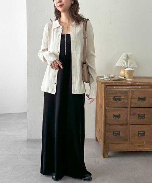 DISCOAT（ディスコート）の「モチモチリブ衿付前ボタンプルオーバー《WEB限定カラーあり》（ニット/セーター・レディース・ネイビー/ピンク/レッド/グレー/チャコールグレー/アイボリー/ブラック・FREE）」の8枚目の写真