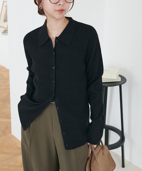 DISCOAT（ディスコート）の「モチモチリブ衿付前ボタンプルオーバー《WEB限定カラーあり》（ニット/セーター・レディース・ネイビー/ピンク/レッド/グレー/チャコールグレー/アイボリー/ブラック・FREE）」の12枚目の写真