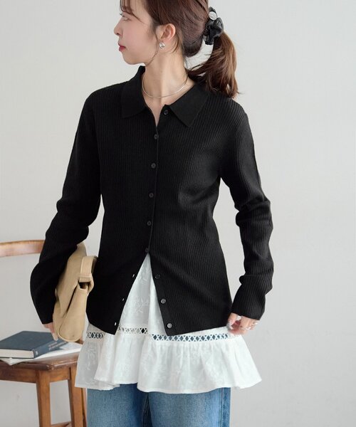 DISCOAT（ディスコート）の「モチモチリブ衿付前ボタンプルオーバー《WEB限定カラーあり》（ニット/セーター・レディース・ネイビー/ピンク/レッド/グレー/チャコールグレー/アイボリー/ブラック・FREE）」の22枚目の写真