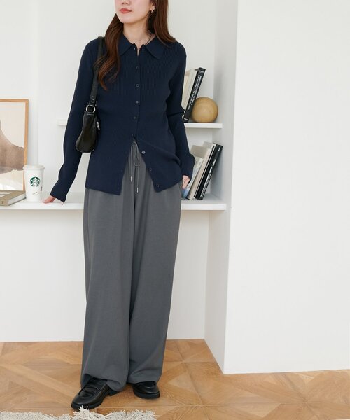 DISCOAT（ディスコート）の「モチモチリブ衿付前ボタンプルオーバー《WEB限定カラーあり》（ニット/セーター・レディース・ネイビー/ピンク/レッド/グレー/チャコールグレー/アイボリー/ブラック・FREE）」の19枚目の写真