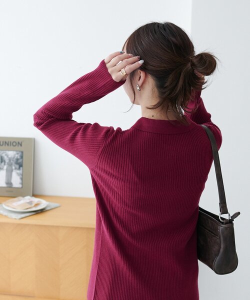 DISCOAT（ディスコート）の「モチモチリブ衿付前ボタンプルオーバー《WEB限定カラーあり》（ニット/セーター・レディース・ネイビー/ピンク/レッド/グレー/チャコールグレー/アイボリー/ブラック・FREE）」の16枚目の写真