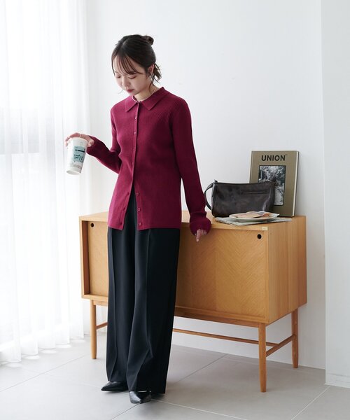 DISCOAT（ディスコート）の「モチモチリブ衿付前ボタンプルオーバー《WEB限定カラーあり》（ニット/セーター・レディース・ネイビー/ピンク/レッド/グレー/チャコールグレー/アイボリー/ブラック・FREE）」の21枚目の写真