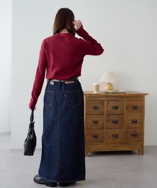 DISCOAT（ディスコート）の「モチモチリブ衿付前ボタンプルオーバー《WEB限定カラーあり》（ニット/セーター・レディース・ネイビー/ピンク/レッド/グレー/チャコールグレー/アイボリー/ブラック・FREE）」の18枚目の写真