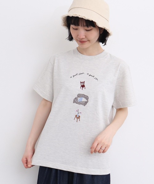 l'atelier du savon（アトリエドサボン）の「●イス生活　刺繍Tシャツ（Tシャツ/カットソー・レディース・オフホワイト/ホワイト・FREE）」の10枚目の写真