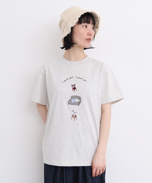 l'atelier du savon（アトリエドサボン）の「●イス生活　刺繍Tシャツ（Tシャツ/カットソー・レディース・オフホワイト/ホワイト・FREE）」の11枚目の写真