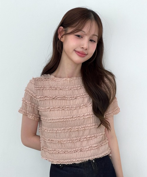 by muni:r（バイ ムニール）の「ラブリーシャーリングレースTシャツ（Tシャツ/カットソー・レディース・ホワイト/ピンク/ブラック・FREE）」の20枚目の写真