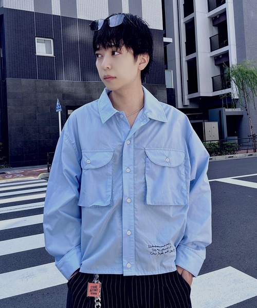 UNDERSTATEMENTs(アンダーステイトメント)の「【ユニセックス】ビッグポケットワンポイント刺繍ショートシャツ(シャツ/ブラウス・メンズ・グリーン/ブルー・LARGE/MEDIUM)」の6枚目の写真