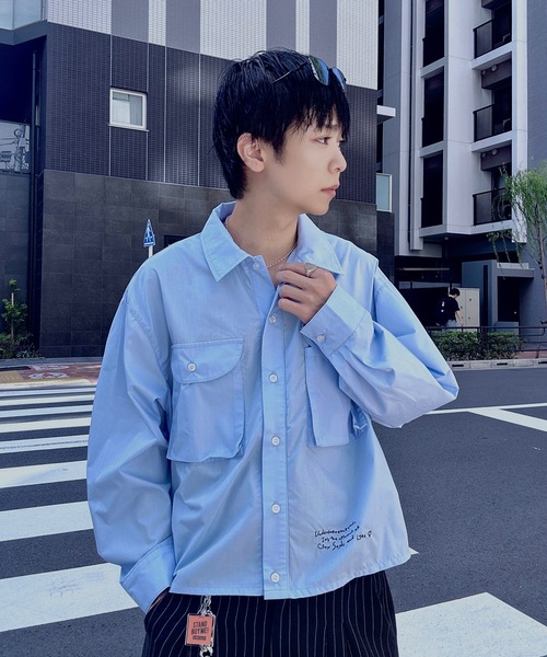 UNDERSTATEMENTs(アンダーステイトメント)の「【ユニセックス】ビッグポケットワンポイント刺繍ショートシャツ(シャツ/ブラウス・メンズ・グリーン/ブルー・LARGE/MEDIUM)」の7枚目の写真