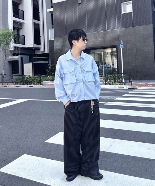UNDERSTATEMENTs(アンダーステイトメント)の「【ユニセックス】ビッグポケットワンポイント刺繍ショートシャツ(シャツ/ブラウス・メンズ・グリーン/ブルー・LARGE/MEDIUM)」の13枚目の写真