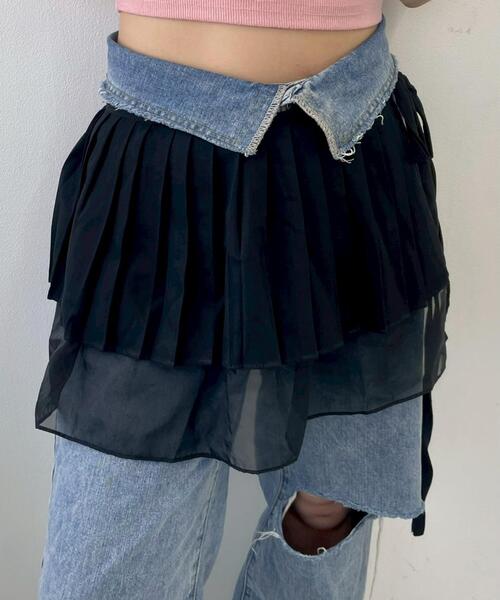 WEGO（ウィゴー）の「WEGO/プリーツレイヤードラップスカート（スカート・レディース・ホワイト/ブラック・FREE）」の2枚目の写真