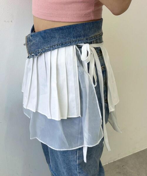 WEGO（ウィゴー）の「WEGO/プリーツレイヤードラップスカート（スカート・レディース・ホワイト/ブラック・FREE）」の3枚目の写真