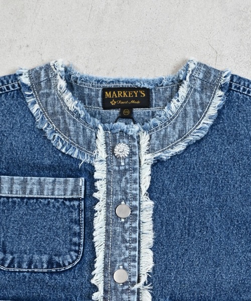 MARKEY'S（マーキーズ）の「ノーカラーデニムジャケット（デニムジャケット・キッズ・ブルー・90/100/110/120/140/130/150）」の7枚目の写真