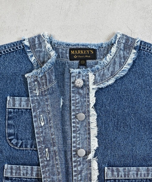 MARKEY'S（マーキーズ）の「ノーカラーデニムジャケット（デニムジャケット・キッズ・ブルー・90/100/110/120/140/130/150）」の8枚目の写真