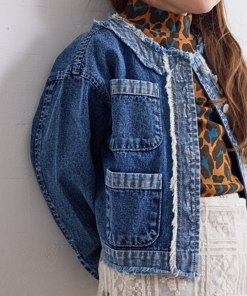 MARKEY'S（マーキーズ）の「ノーカラーデニムジャケット（デニムジャケット・キッズ・ブルー・90/100/110/120/140/130/150）」の2枚目の写真