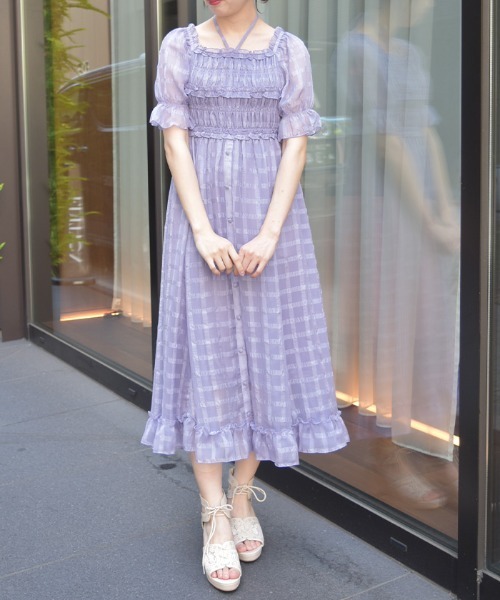 axes femme(アクシーズファム)の「シアチェックシャーリングワンピース(ワンピース・レディース・ブルーグリーン/ラベンダー/キナリ・FREE)」の3枚目の写真