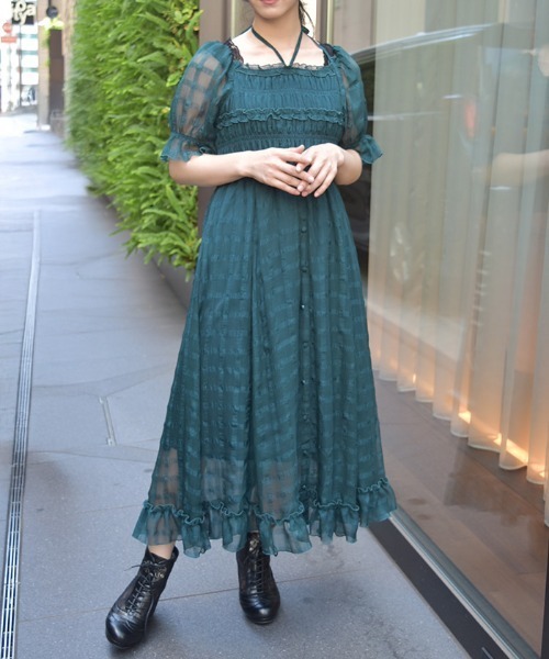 axes femme(アクシーズファム)の「シアチェックシャーリングワンピース(ワンピース・レディース・ブルーグリーン/ラベンダー/キナリ・FREE)」の2枚目の写真