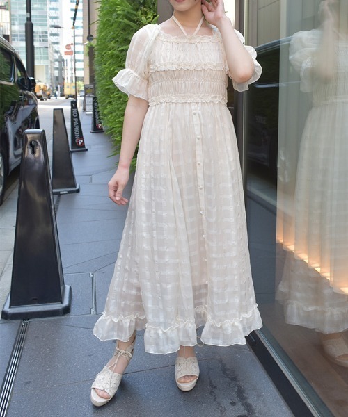 axes femme(アクシーズファム)の「シアチェックシャーリングワンピース(ワンピース・レディース・ブルーグリーン/ラベンダー/キナリ・FREE)」の1枚目の写真